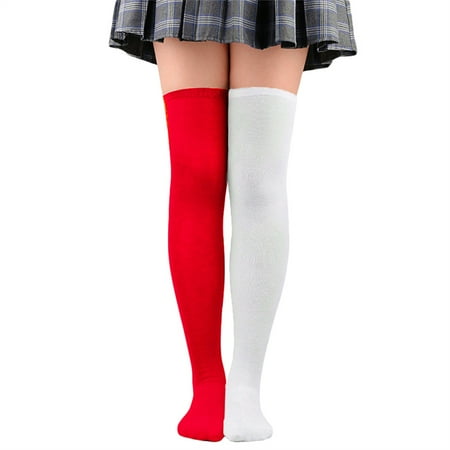 

CenturyX Christmas Women Asymmetric Stripe High Boot Socks Contrast Color Long Stocking Knee-Length Socks Red White One Size