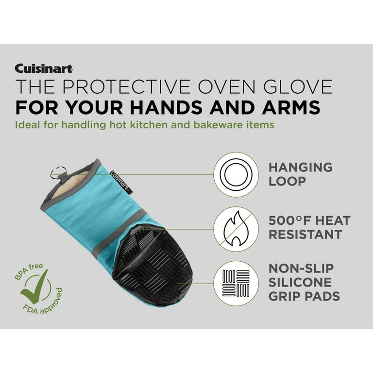 Cuisinart Silicone Oven Mitts, 2pk - Heat Resistant Quilted Oven  Gloves to Safely Handle Hot Cookware - Soft Insulated Deep Pockets,  Non-Slip Grip and Convenient Hanging Loop - Pastel Turquoise 