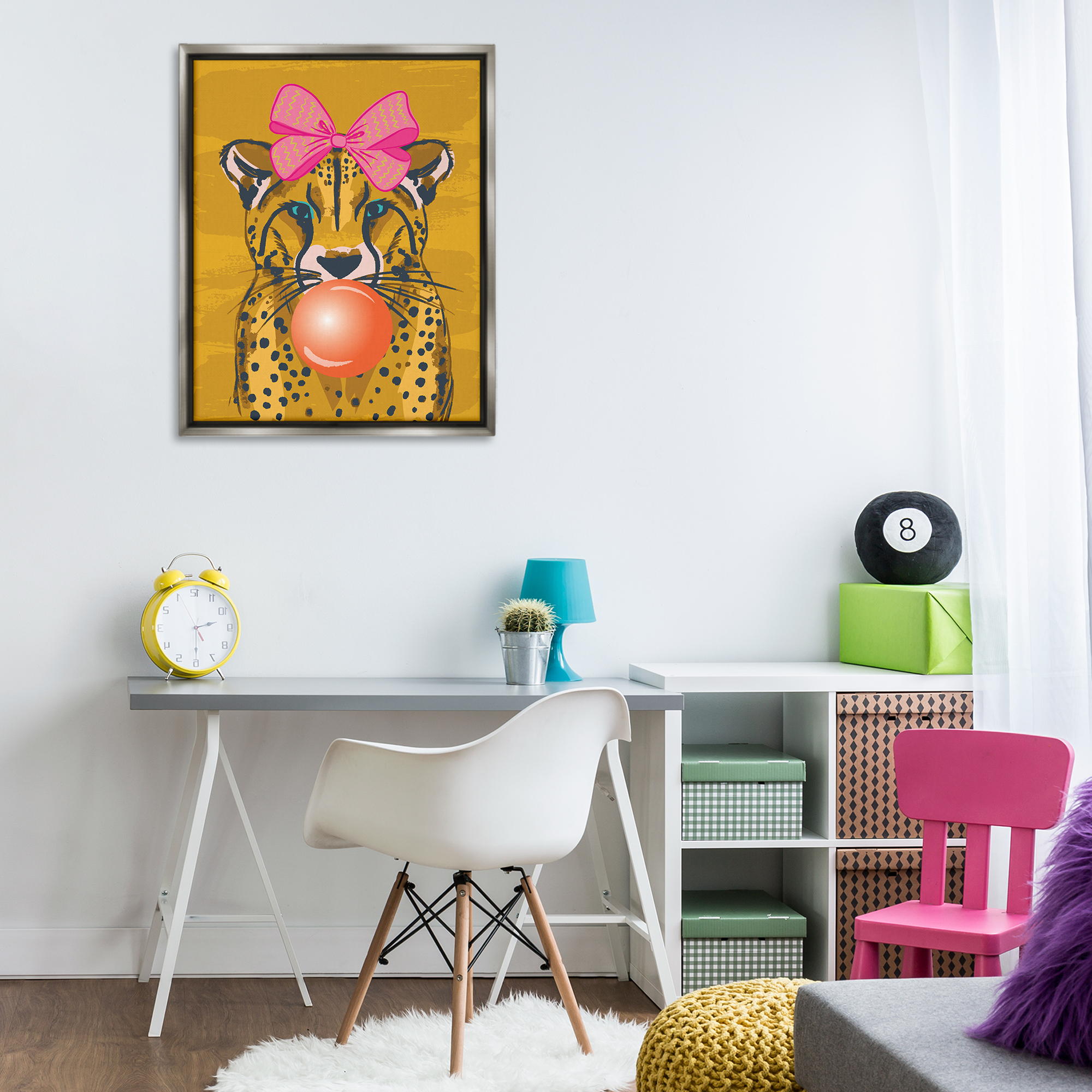 Stupell Industries Trendy Cheetah & Bow Animals Painting Gray Floater Framed Canvas Art Print Wall Art, 25 x 31