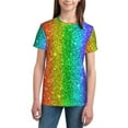 thumbnail image 3 of Wukai Glitter Rainbow Youth Unisex Short Sleeve T-Shirt for Boys, Girls, Teens, and Kids-Medium, 3 of 7