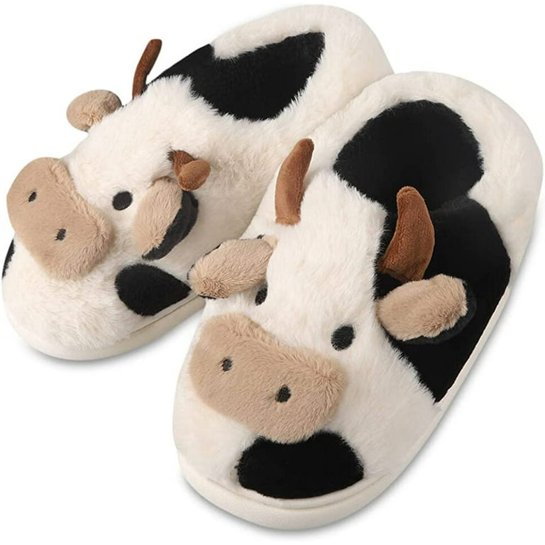 Cow Slippers for Women Men Cute Cow Indoor Cartoon Fuzzy Cow Print Slippers Kawaii Animal Slippers Outdoor - Walmart.com