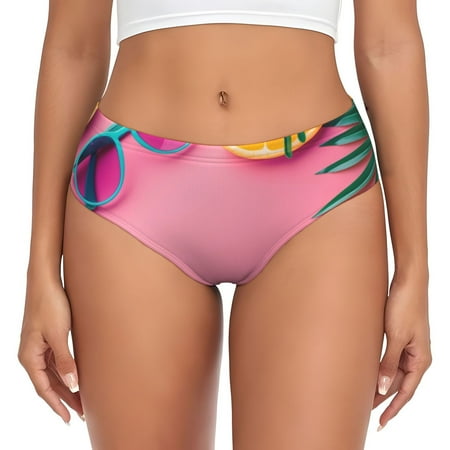 Naloa Summer Fruits And Sunglasses Womens No Show Cotton Underwear Mid-High Waisted Soft Ladies Panties Strech Breathable Briefs -Large