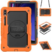 For Samsung Galaxy Tab S9 S8 Ultra 14.6 S7 Plus FE 12.4 11 inch Case Shockproof Kids Stand Tablet Cover+PET Film+Shoulder Strap BK-ORG Tab S9 11 inch