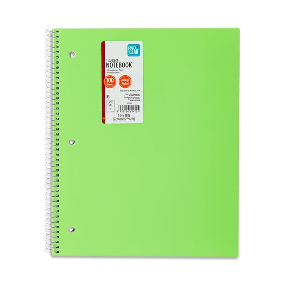 Pen+Gear College Ruled Poly 1-Subject Notebook, Green, 100 Heavyweight Sheets