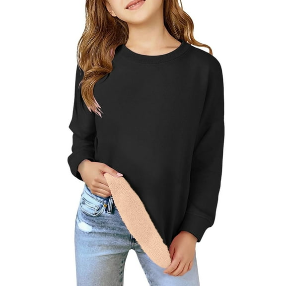 Girls Fleece Sweatshirt Long Sleeve Thicken 𝗦𝗵erpa Lined Soft Crewneck Pullover Tops Teen Kids Fall Winter Sweatshirt
