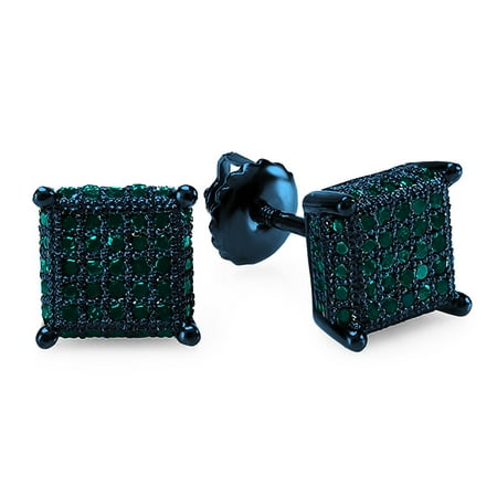 Cube Sterling Silver Earrings - 0.50 Carat (ctw) Sterling Silver Dice Shape Ice Cube Mens Hip Hop Iced Stud Earrings 1/2 CT