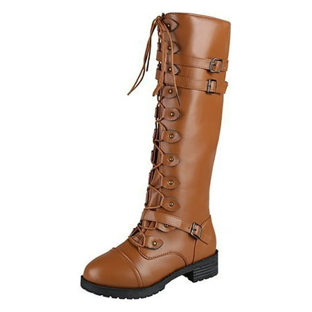 

Kesitin Women Non Slip Chunky Riding Boots Work Bike Boot Fashion Side Zip Winter Knee High Shoes Yellow 7.5