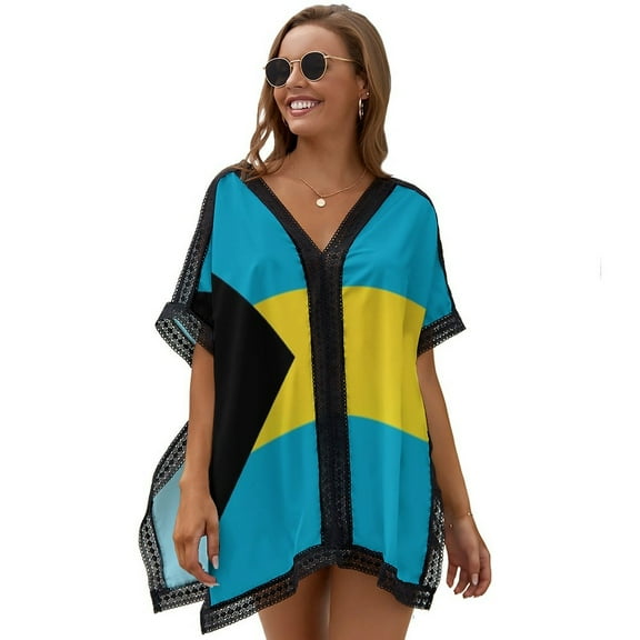 Bahamas Flag Beach Cover Ups for Women Bathing Suit Cover Up Lace Bikini Swimsuit Coverup Beach Dress Shirt One Size