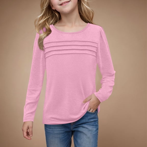Kids Boys T Shirts Solid color Long Sleeve Tees For Crewneck Comfort Colors Girls Shirts Size Pink 5-6 Years Cute Boy Girl Clothing