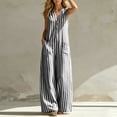 thumbnail image 6 of Casual Summer Sleeveless Jumpsuit With V-Neck Button Front And Striped Pattern, Solid Loose Fit, 6 of 7