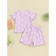 thumbnail image 4 of Suealasg 2Pcs Kids Girl Summer Clothes 6M 1T 2T 3T 4T Toddler Girl Casual Beach Outfits Short Sleeve Flower Print T-Shirts Tops and Elastic Waist Shorts Set, 4 of 9
