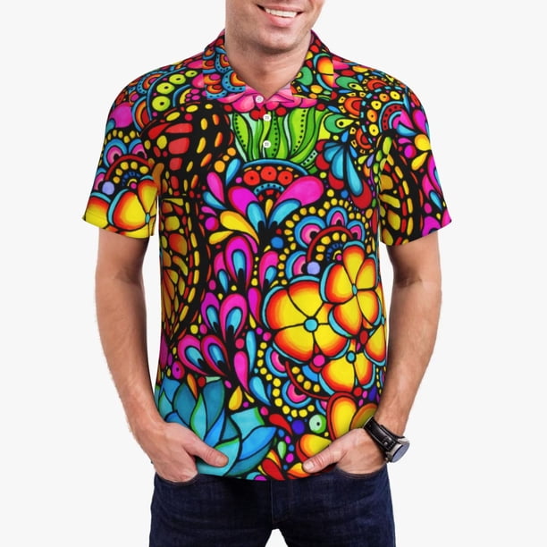 Balery Butterfly Garden Camisa Polo de Hombre con Estampado, de Manga Corta y Tejido Medio, Camisa Tipo Golf Polo-X-Large