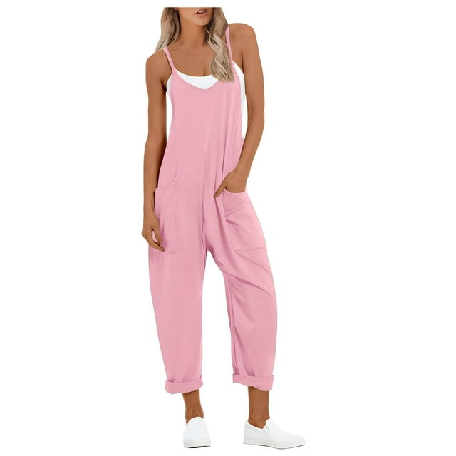 Combinaison Décontractée d'Été Sans Manches pour Femmes avec Poche Design Confortable à Bretelles Ample Couleur Unie Mode