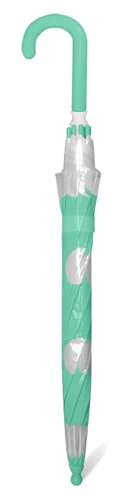 Weather Station 36in Children's J-Handle Stick Umbrella, Teal Dots