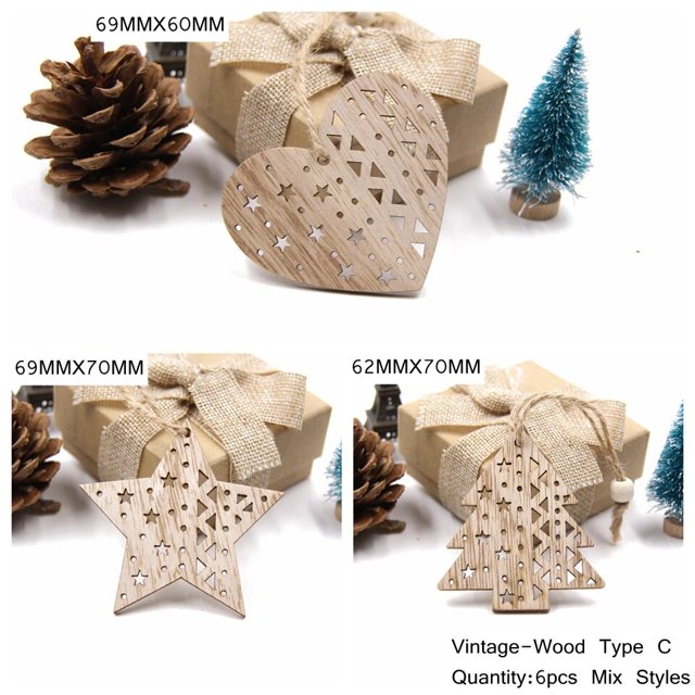 Adornos colgantes de madera para árbol de Navidad, 6 piezas, Estilo Vintage europeo, manualidades artesanales