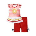 thumbnail image 4 of Scyoekwg Little Girls 2 Piece Outfits Crew Neck Comfy Sleeveless Casual Fashion Print Flying Sleeve Striped Print Top Base Layer Short Pants Outfits, Red, 1-2 Years, 4 of 5