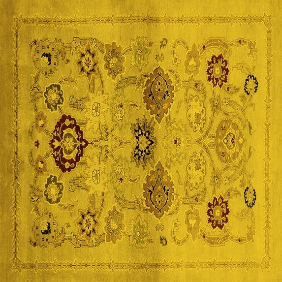 Ahgly Company Indoor Square Oriental Yellow Industrial Area Rugs, 8' Square