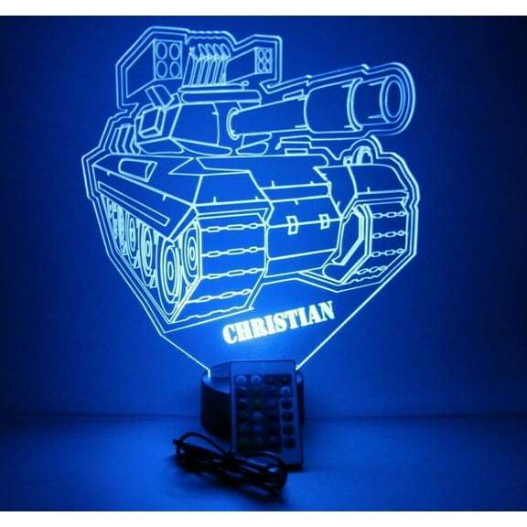 Tank Combat Army Vehicles Planes Trains and Automobiles Name Night Light Up Lamp Shape LED Personalized Custom Made Desk Table Lamp, It's Wow, with Remote 16 Colors Changing, Great Gift