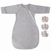 Baby Sleep Sack with Sleeves, 100% Cotton 1.0 TOG Wearable Blanket, Anti-Startle Sleeping Bag with Fold-Over Mittens, 2-Way Zipper,0-3Months