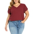 thumbnail image 4 of GRACE & GRANDEUR Women's Plus Size Easter Summer T Shirts Solid Basic V Neck Tulip Sleeve Loose Casual Blouses Tops 2X Burgundy, 4 of 6