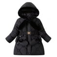 thumbnail image 2 of Puffer Jackets for Girls Fleece Lined Coats with Pockets Hooded Belt and Gloves Size 6-13 Teens Solid Long Sleeve Zip Up Thermal Warm Winter Jacket, 2 of 5