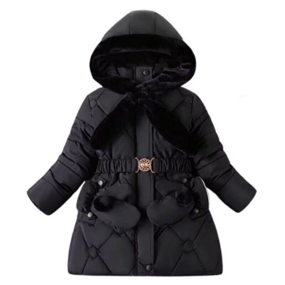 Winter Savings Clearance! Edvintorg Kids Winter Coat Girls Solid Color Hooded Thick Warm Jackets With Gloves Children Girls Coats 6-13Years Kids Teenage Cotton Children Outerwear With Zipper