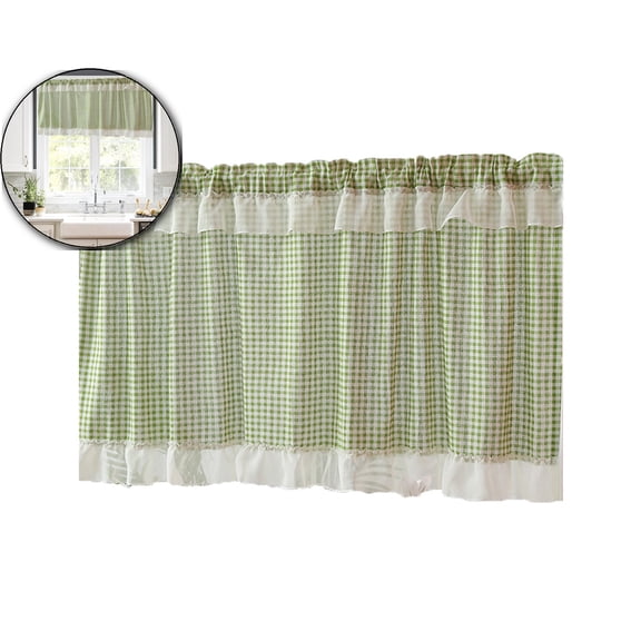 VQPeo Checkered Style Partition Curtain, Polyester Window Valance Rod Pocket Drape, Kitchen/Living Room Decorative Light Blocking Panel
