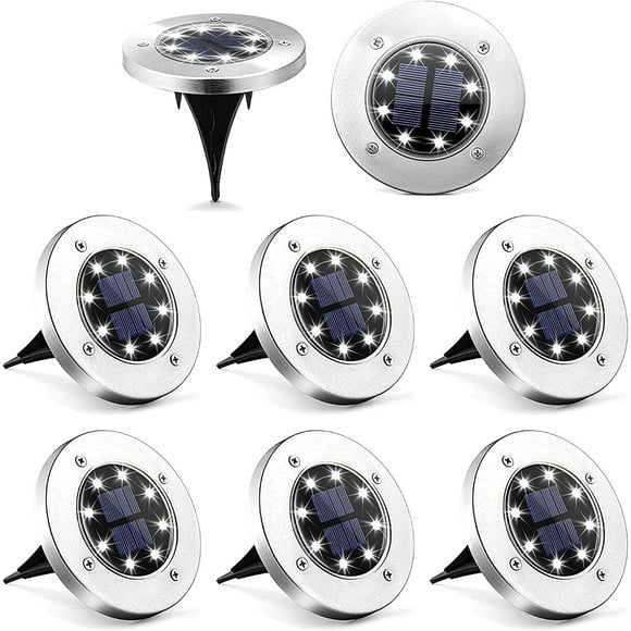 Solar Ground Lights, 8 LED Solar Lights Outdoor Waterproof Solar Garden Lights Solar In-Ground Lights for Patio Lawn Pathway Yard Driveway, Cold White, 8 Pack