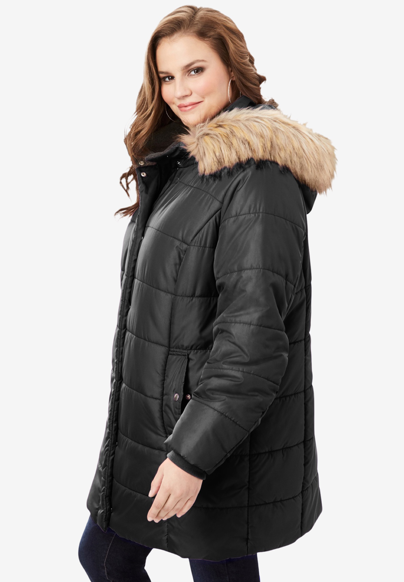 Roaman's Women's Plus Size Classic-Length Quilted Puffer Jacket Winter Coat - image 3 of 6