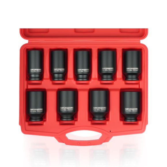 DAYUAN 9 Pcs Axle Nut Hub Impact 1/2- Inch Drive Socket Set 29mm 30mm 31mm 32mm 33mm 34mm 35mm 36mm 38mm