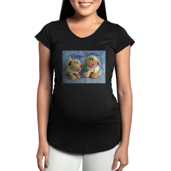 CafePress - Happy Easter Lambs Maternity T Shirt - Maternity Dark T-Shirt