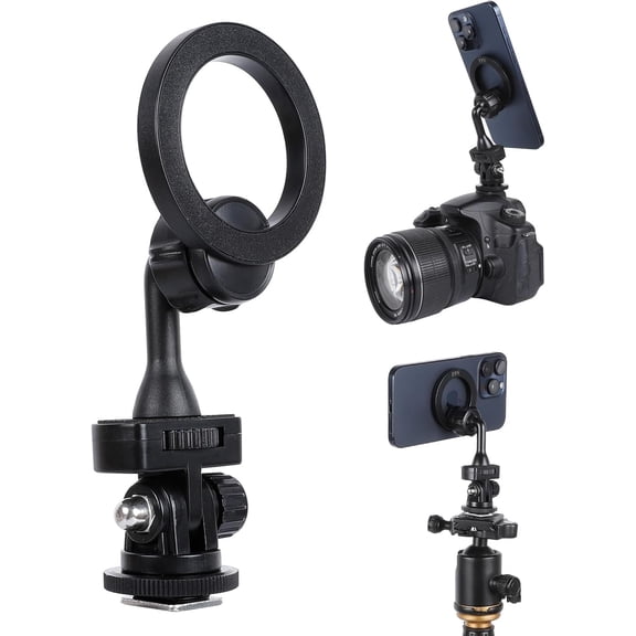 NEOYFC  Tripod Phone Mount Adapter with Cold Shoe for DSLR Camera, Magnets Phone Holder for Tripod/Selfie Stick/Ring Light, Compatible with MagSafe iPhone 16 15 14 13 12 Series