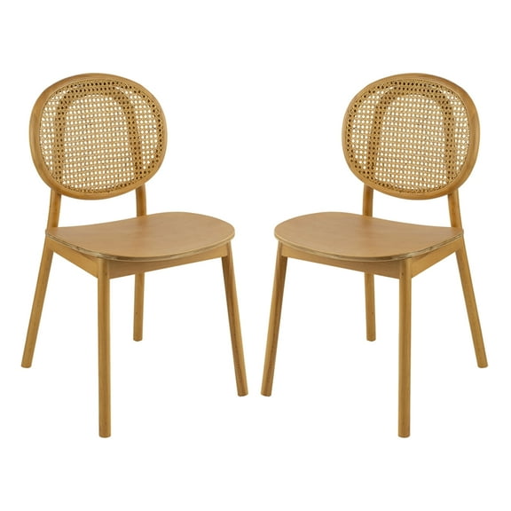 Beechwood and Rattan Dining Chair - Set of 2 - 19" x 23.5" x 33.5" - Beige