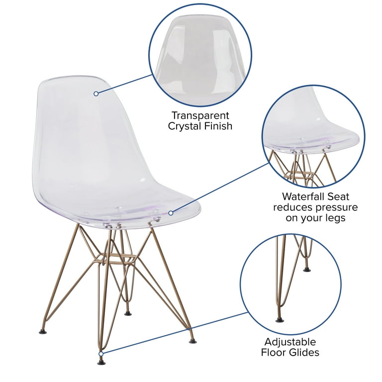 Flash furniture elon series ghost chair with 2025 gold metal base