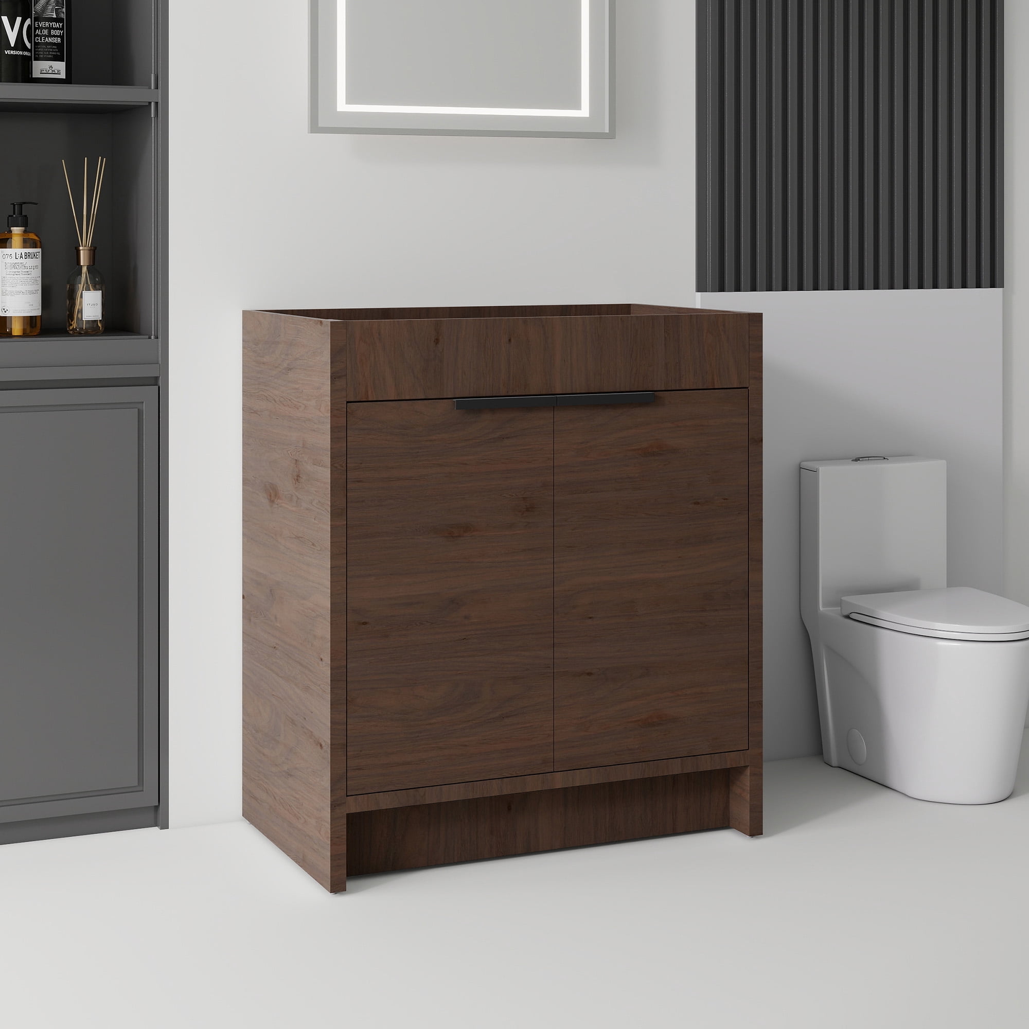 Leumius 30" Freestanding Bathroom Vanity Cabinet with Soft-Close Double Doors,Modern Bathroom Vanity,Spacious Interior Storage,Cabinet Only,Brown