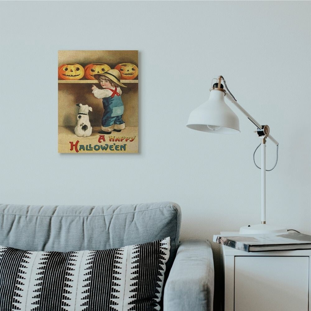 Stupell Industries A Happy Halloween Child and Dog Seasonal Holiday Design Canvas Wall Art by Daphne Polselli