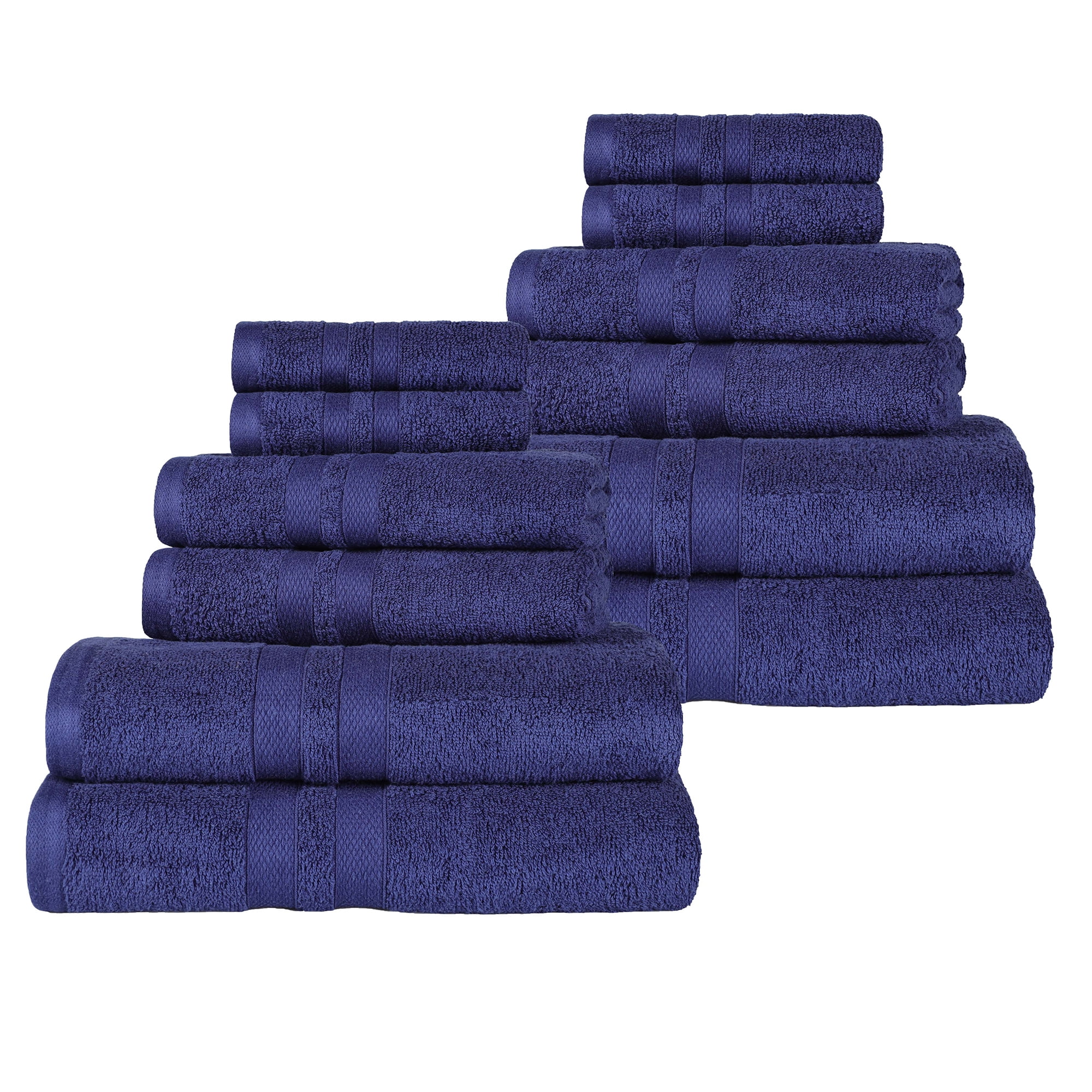Superior Ultra Soft Cotton Solid 12-Piece Towel Sets, Navy Blue