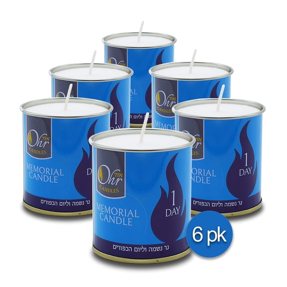 Vela OHR CANDLES 24 h (paquete de 6) Kosher conmemorativa