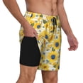 thumbnail image 2 of Sikiie Blue Floral Sunflower Print Men's Double Layer Swimming Trunks, Adjustable Waistband and Pockets Sports Swimming Trunks, Beach Swimwear-Large, 2 of 6