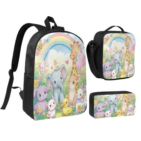 Animal Backpack 17 Inch Set with Lunch Bag and CaseDurableTravel Bag Combo for Work Commuting Daily Use