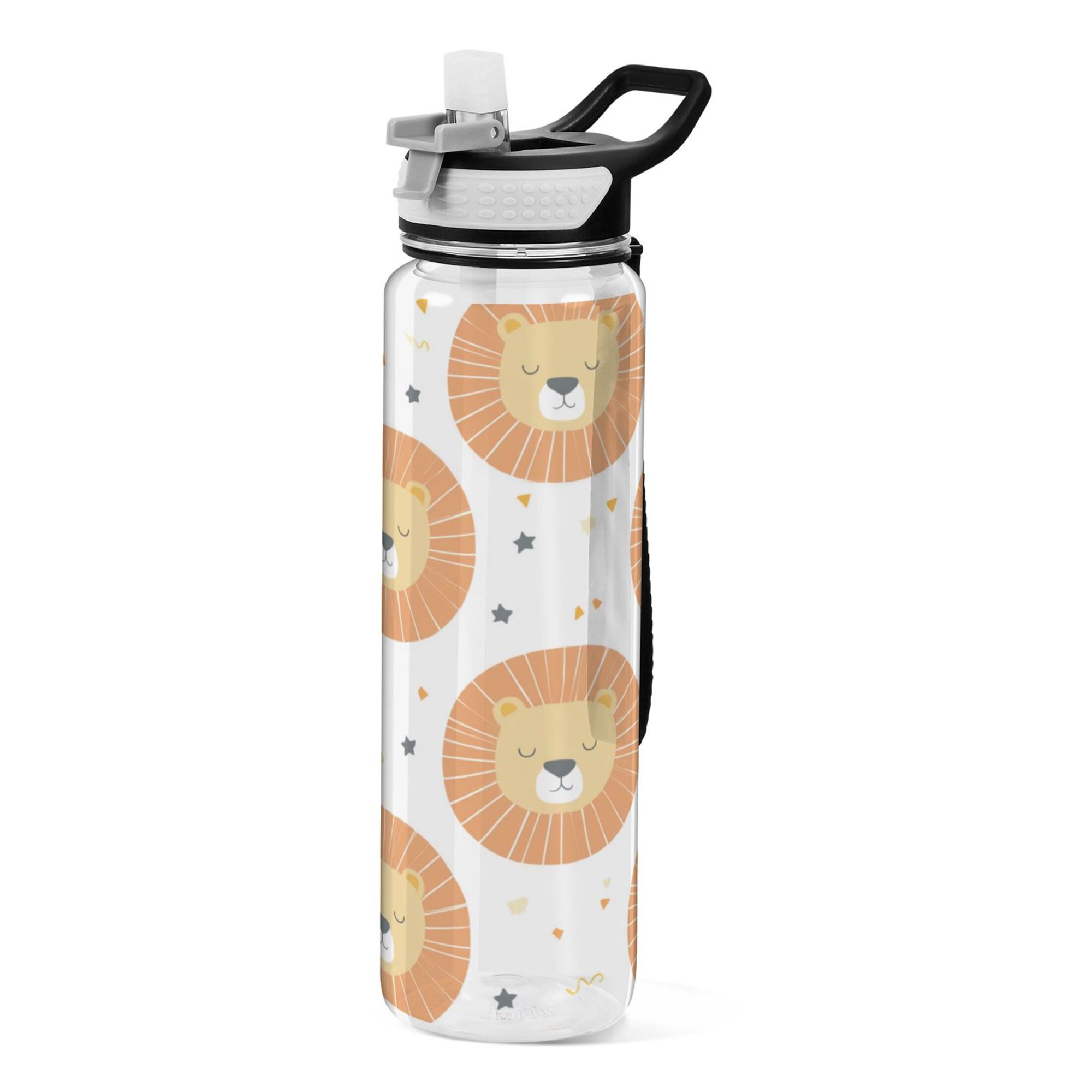 1000ML Transparent Sports Water Bottle with Handle & Straw Portable Water Bottle for Outdoor Camping Gym Lion Head and Stars