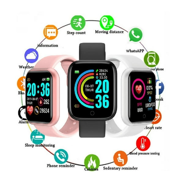 Smartwatch Reloj Inteligente D20 Y68 Negro Reloj Inteligente Bluetooth Contra Agua Walmart en linea