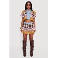 thumbnail image 3 of Women's Cropped Denim Detail Raw Hem Plaid Tiered Shirt, 3 of 5