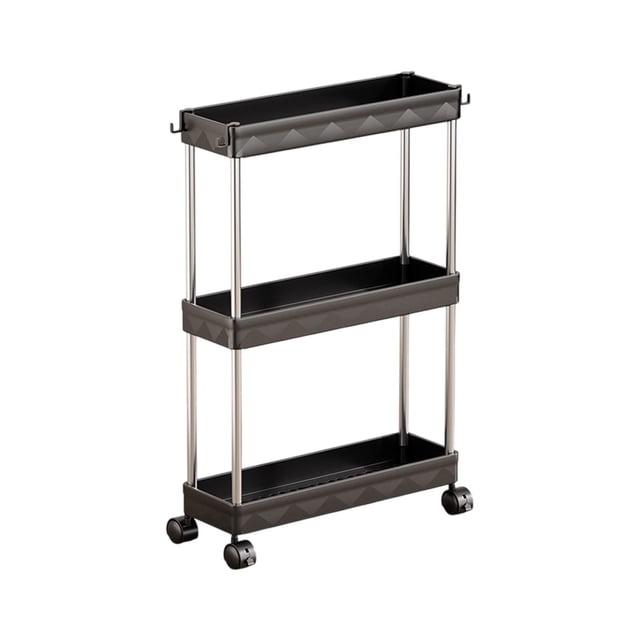 Chariot de Rangement Roulant à Trois Niveaux, Étagère Étroite Gain de Place avec Roues, Noir, pour Espaces Étroits