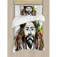 thumbnail image 3 of Rasta Duvet Cover Set Queen Size, Rasta Man Jamaican Island Theme Reggae Folk Culture Concept Sketchy Portrait Image, Decorative 3 Piece Bedding Set with 2 Pillow Shams, Multicolor, by Ambesonne, 3 of 3