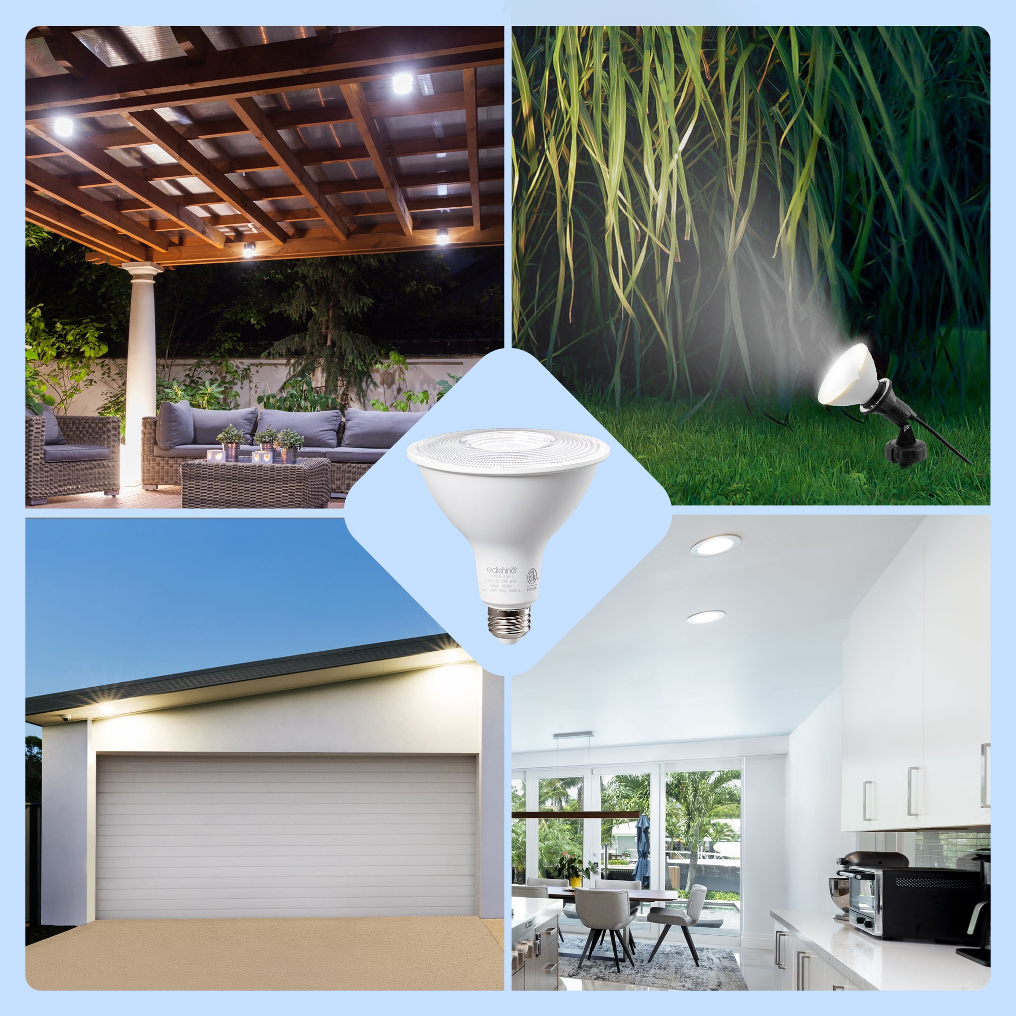 EDISHINE 4 Pack LED PAR38 Outdoor Flood Light Bulbs, 18W (120W Equivalent), 5000K Daylight, Dimmable Waterproof Flood Light Bulbs, E26 Base, 1800 Lumen for Yard Porch Driveway