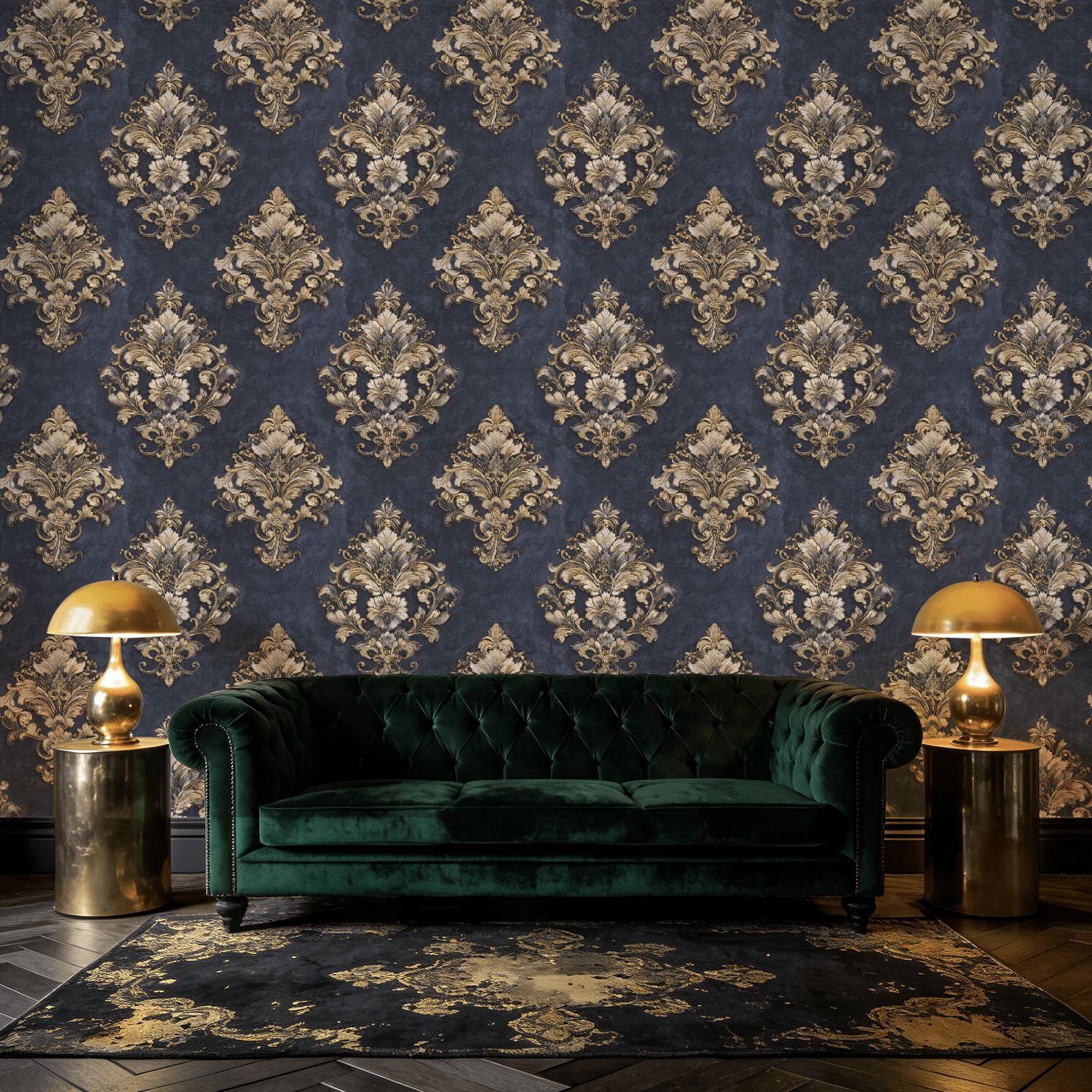 Baroque Peel and Stick Wallpaper Royal Estate Inspired Vintage Damask Gold Accents Wall Mural 23.6in x 9.8ft Self Adhesive Removable Wall Paper Renter Friendly Wallpaper for Bedroom Livingroom Men