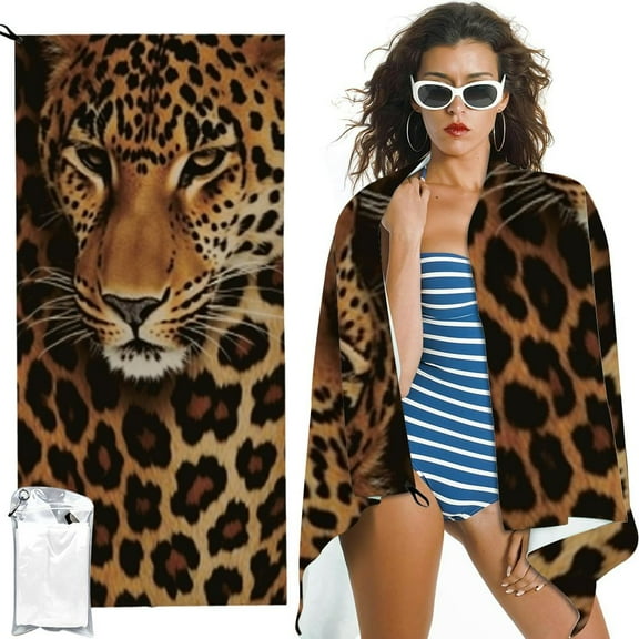 BCIIG Leopard Print Beach Towel  Microfiber Quick Dry Bath Cheetah Skin Pattern Big Towels Soft Lightweight Pool Cool Oversized Towels Sand Free Travel Swimming Decor Gifts for Men Adults 27.5x55in