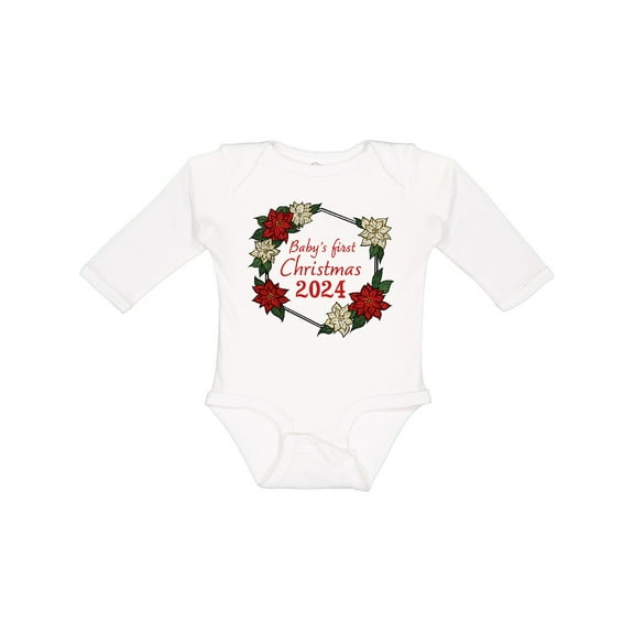 Inktastic Baby's First Christmas 2024 Poinsettia Boys or Girls Long Sleeve Baby Bodysuit