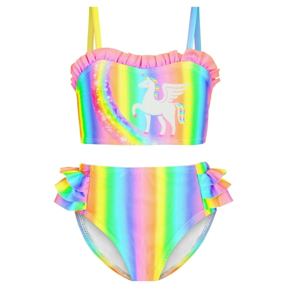 Two Piece Bikini Set for Girls Rainbow Color Swimsuit Toddler Kids Bating Suit 4-8 Years
